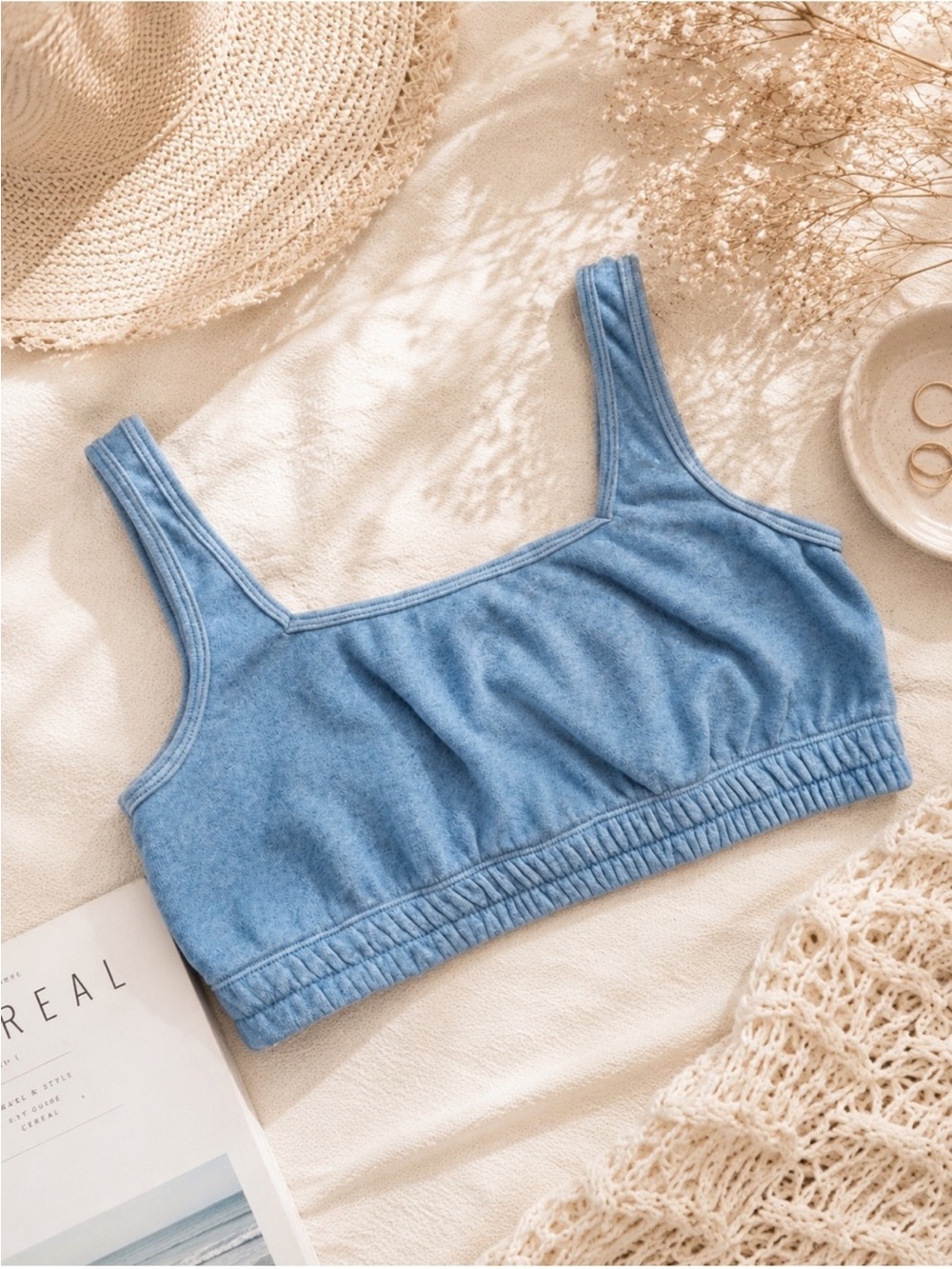 Colsie women’s blue terry bralet crop top summer pajama beach wear s